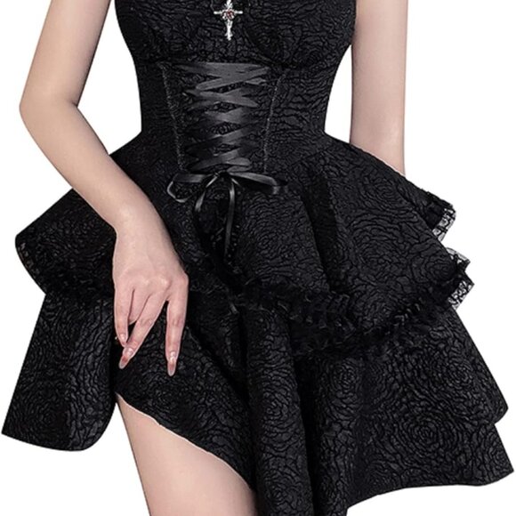 Dresses & Skirts - Women's Gothic Pleated Mini Dress High Waist Sleeveless Y2K Party